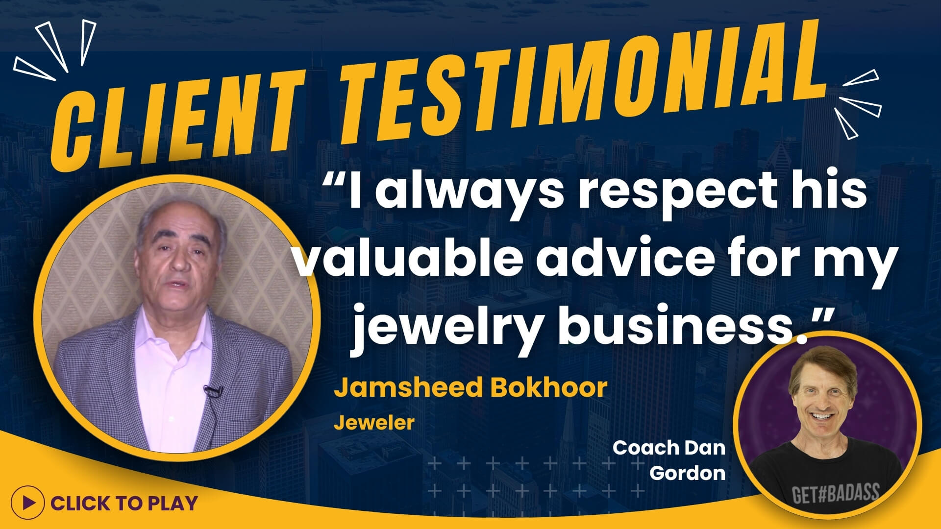 Jamsheed Bokhoor, a jeweler, appears in professional attire to give his testimony on Coach Dan Gordon's valuable business advice.