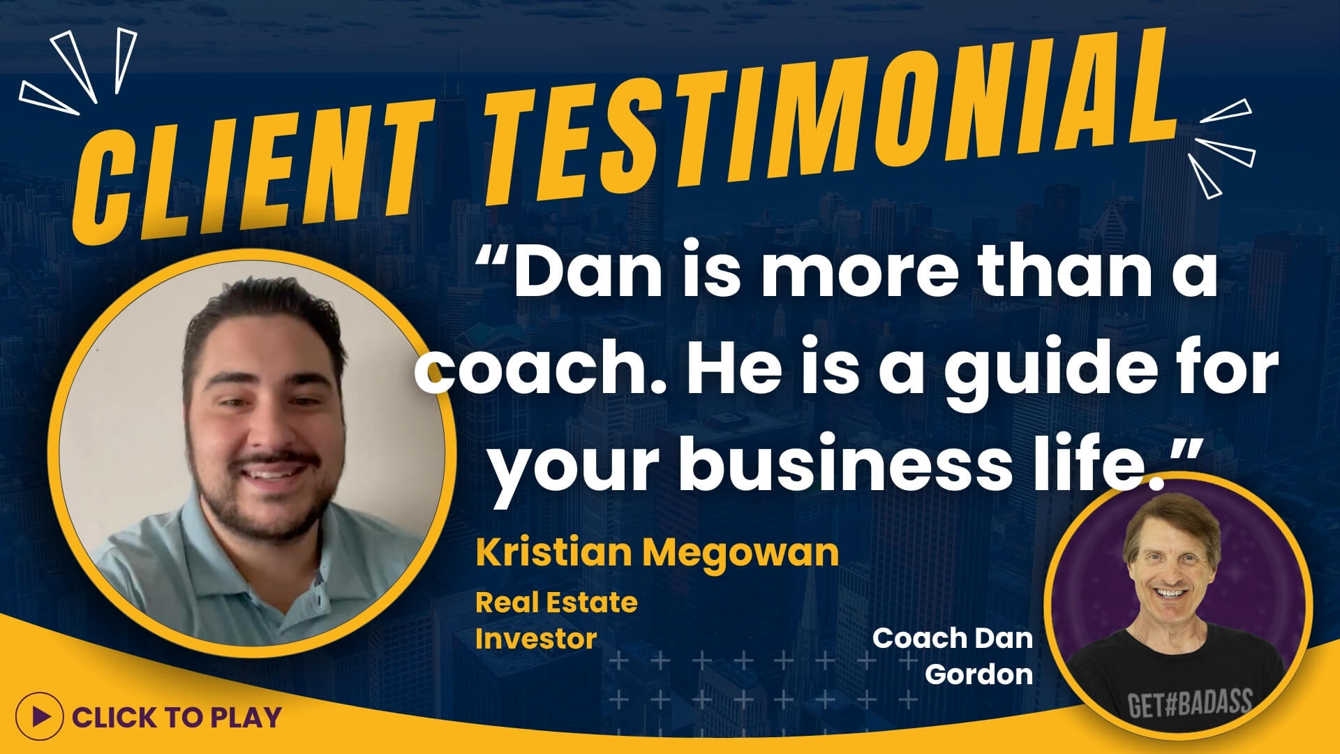 Kristian Megowan, a real estate investor, smiling in a casual setting, shares how Coach Dan Gordon serves as a guide in his business life.